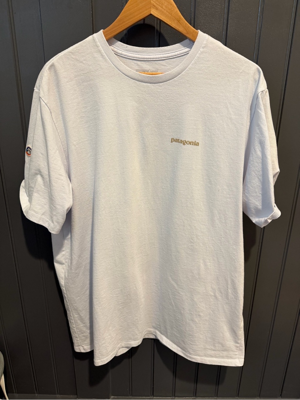 Patagonia White Short-Sleeve Tee with Small Gold Logo